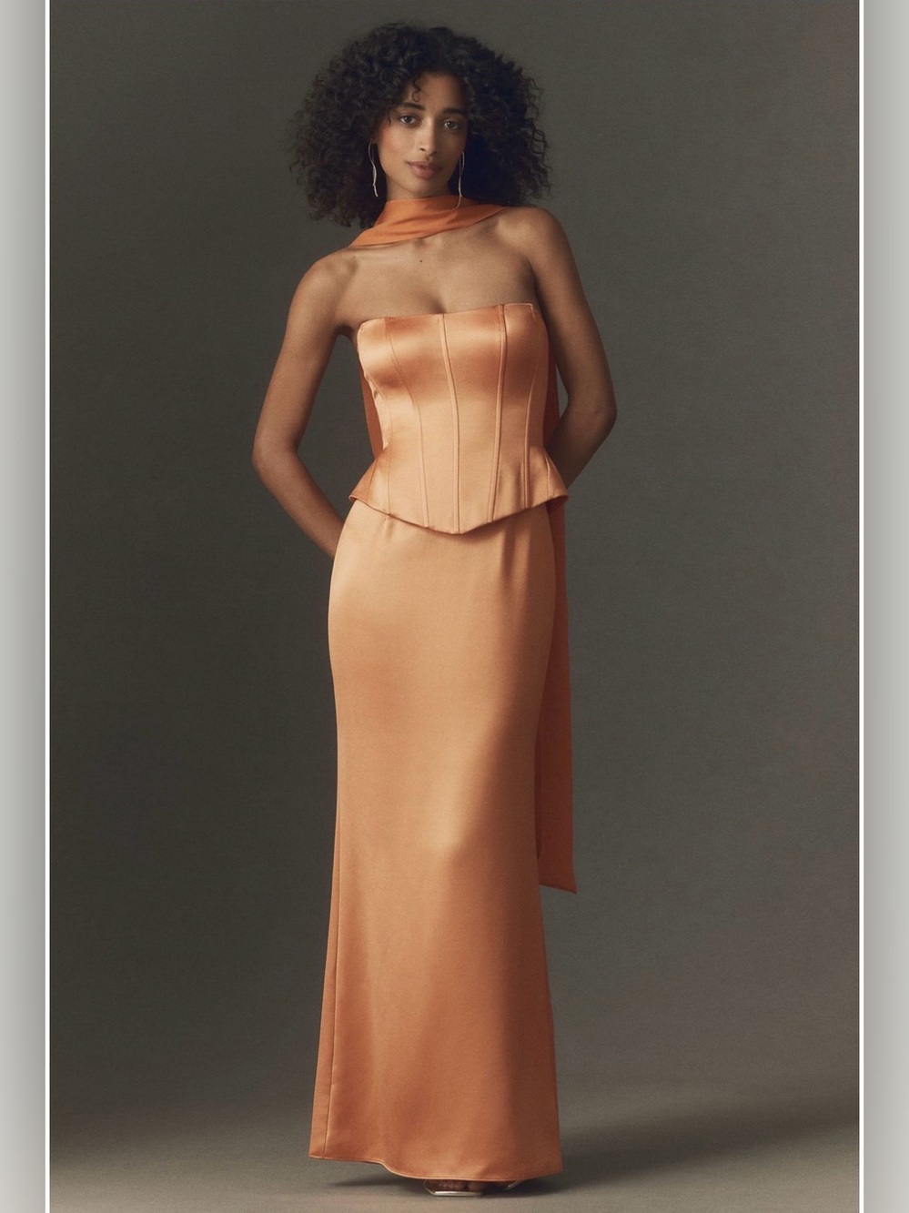 Anthropology Satin Strapless Corset Evening Dress in Copper